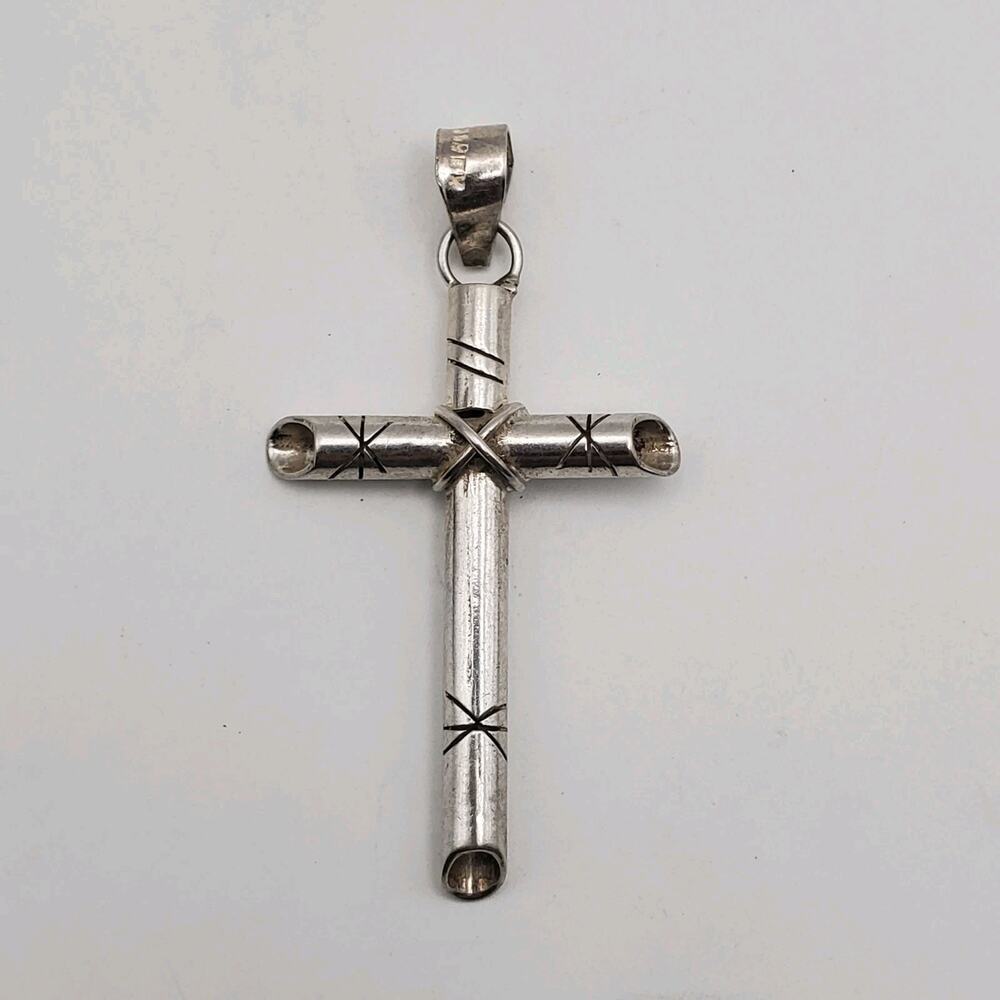 Vintage Taxco Sterling Silver Starburst Cross Pendant 2"
